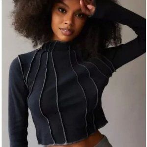 BDG Sunray Seamed Mock Neck Long Sleeve Top XL Black NWT
